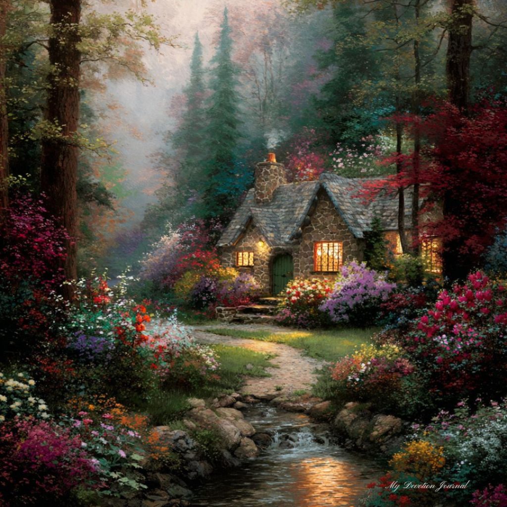 Christian devotional artwork inspired by Psalm 55:6–7, depicting a quiet refuge and place of rest, symbolizing the believer’s longing for peace, daily devotion, prayer journal reflection, Bible study, and spiritual growth through returning to God in stillness.