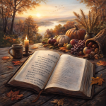 Open Bible displaying Psalm 103:2–5 surrounded by Thanksgiving harvest elements, created for a Psalm 103 Thanksgiving devotion, Christian gifts, prayer journals, and spiritual growth. Christian gift shop.