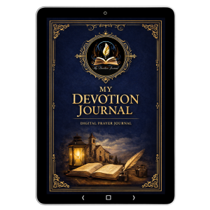 My Devotion Journal digital prayer journal displayed on tablet with Scripture focused Christian daily devotion and guided Bible study layout