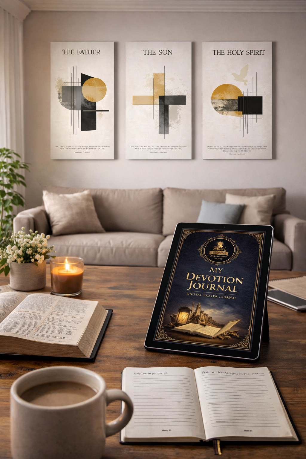 Structured Devotion Christian Trinity Wall Art and Digital Prayer Journal Bundle